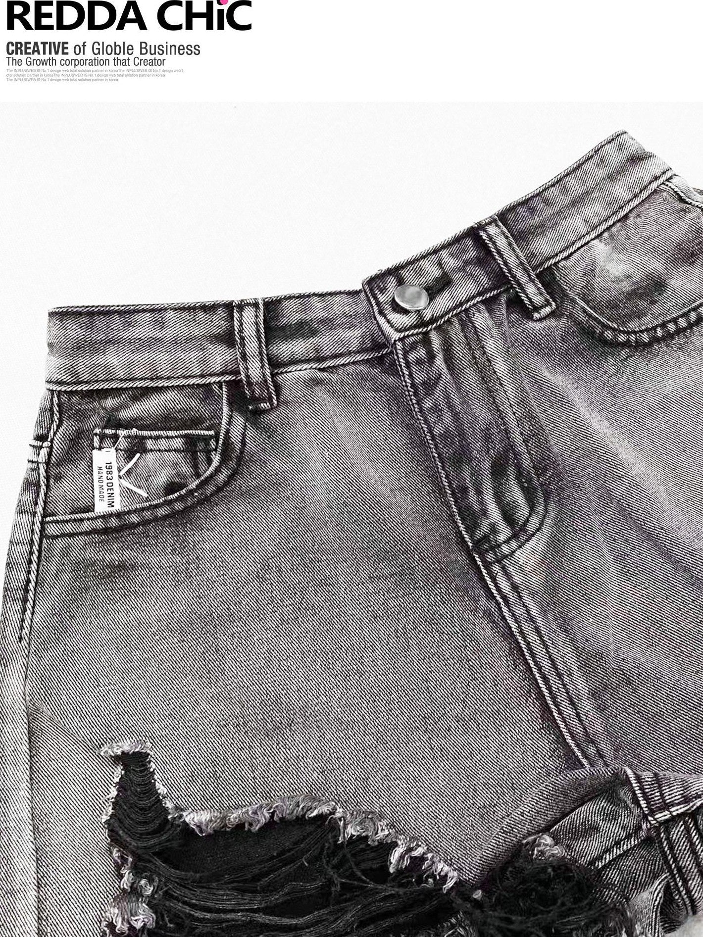 REDDACHIC American Vintage Irregular Plaid Rear Flap Women'S Black Denim Short Trousers