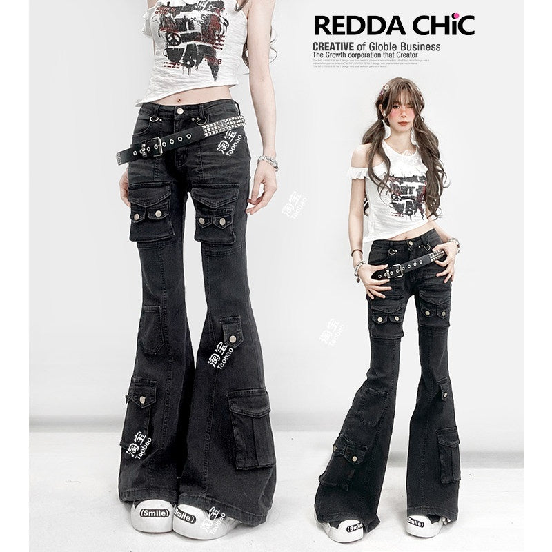 REDDACHIC_American_Vintage_Multi_Pocket_Low_Rise_Cargo_Women'S_Cotton_Denim_Flare_Jeans_MISSTT
