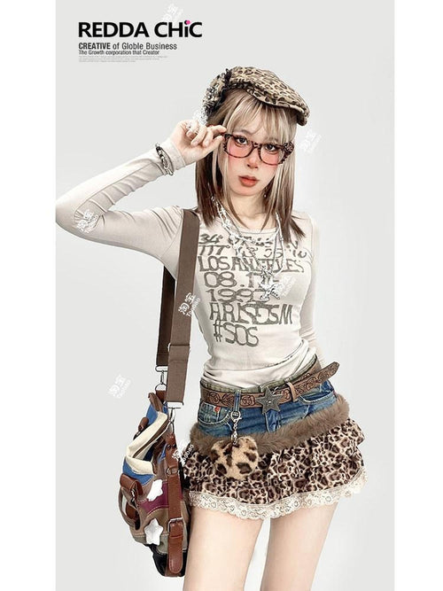 REDDACHIC Apricot Vintage Graphic Text Print Slim Fit Women'S Long Sleeve T-Shirts