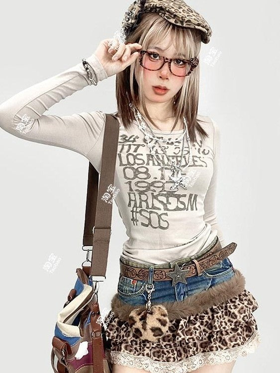 REDDACHIC Apricot Vintage Graphic Text Print Slim Fit Women'S Long Sleeve T-Shirts