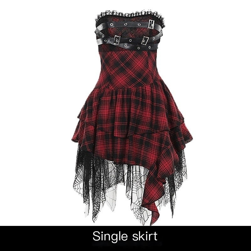 REDDACHIC_Asymmetrical_Plaid_Goth_Punk_Black_Red_Women'S_Lace_Strapless_Maxi_Dresses_MISSTT