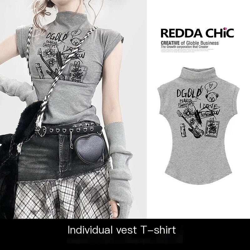 REDDACHIC_Asymmetrical_Spliced_Cross_Print_Cropped_Cinched_Waist_Women'S_Tank_Tops_MISSTT