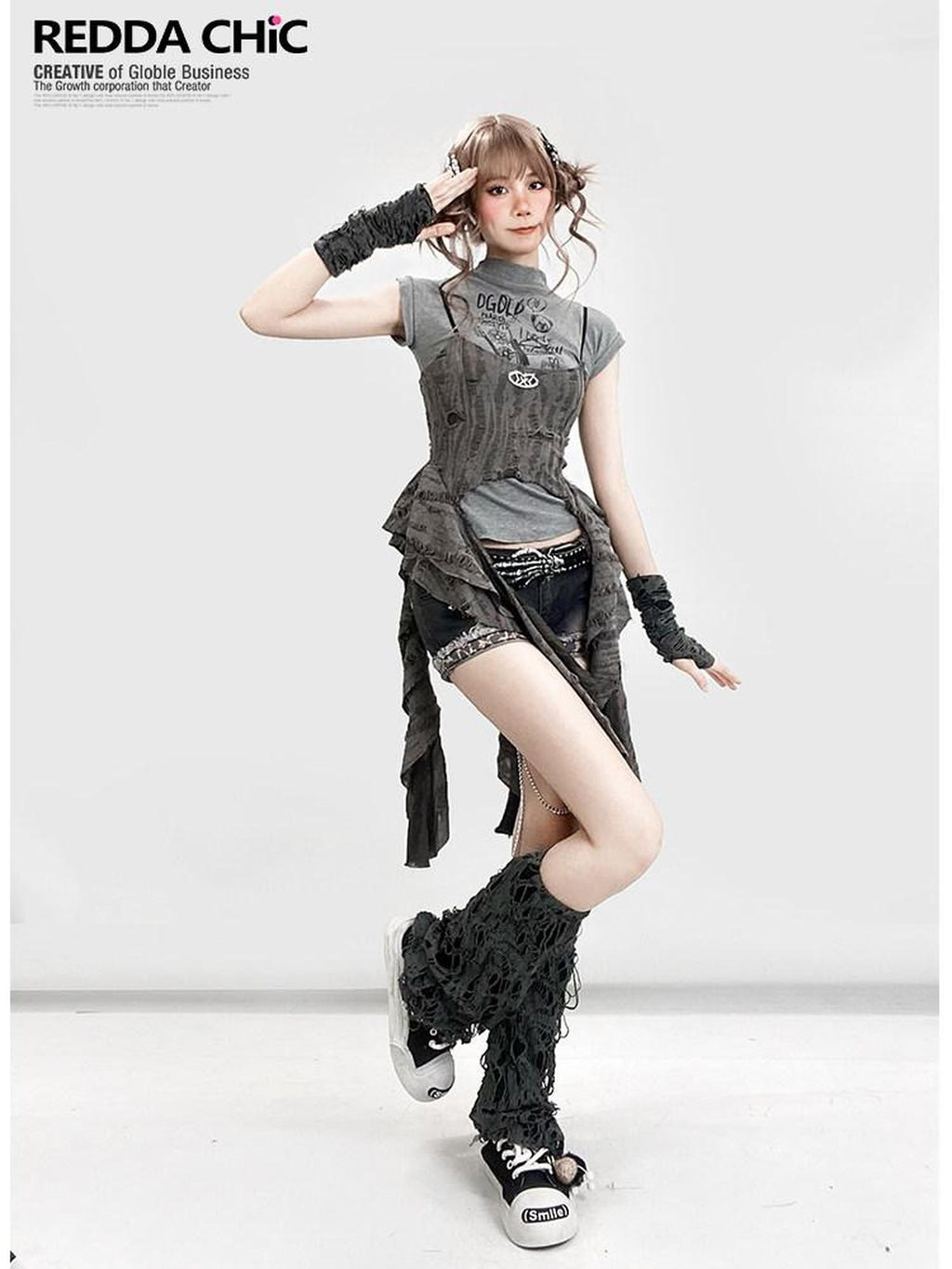 REDDACHIC Asymmetrical Spliced Cross Print Cropped Cinched Waist Women'S Tank Tops