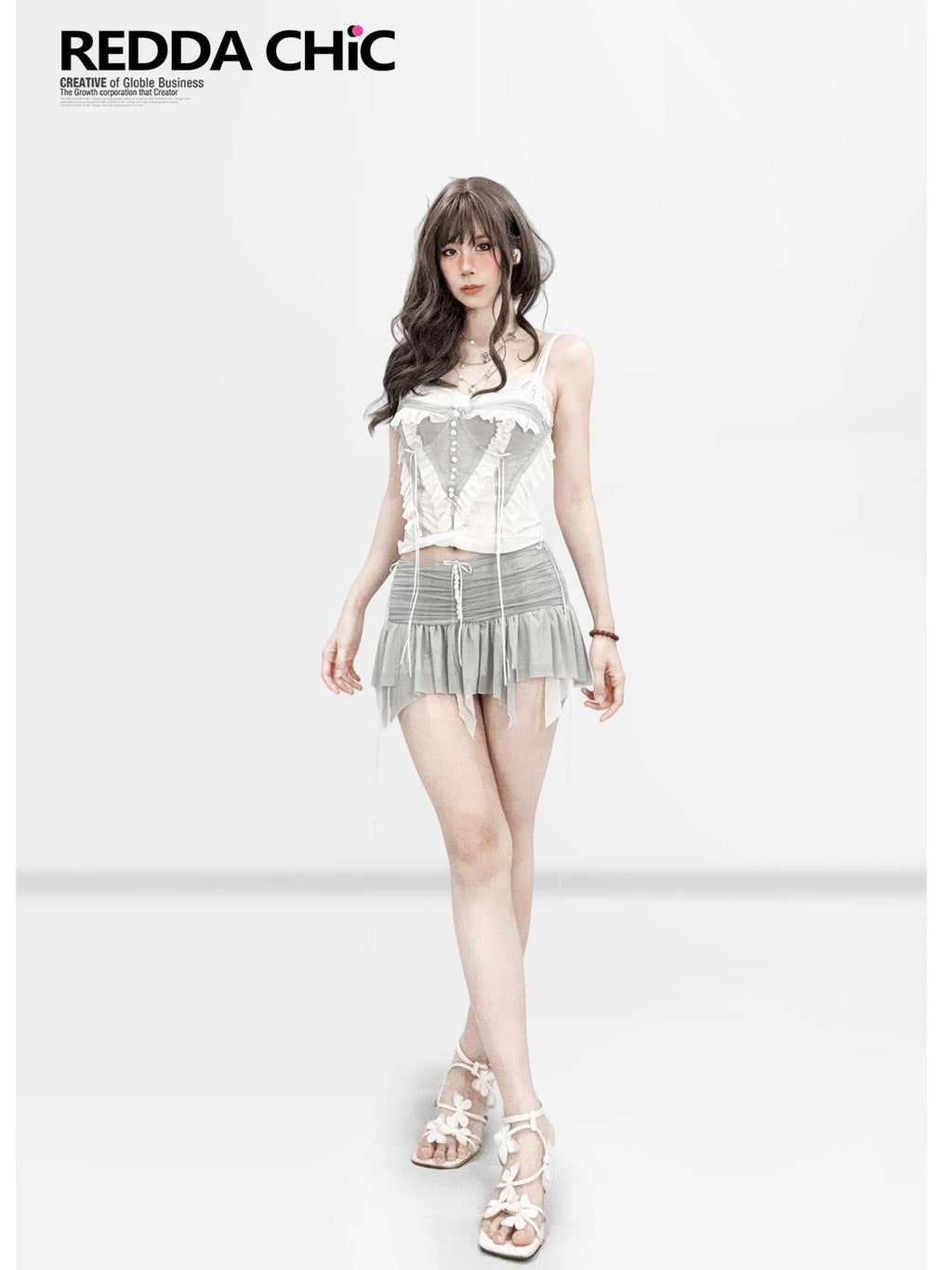 REDDACHIC Ballet Lace Asymmetric Camisole A Line Women'S Polyester Top & Skirt Sets