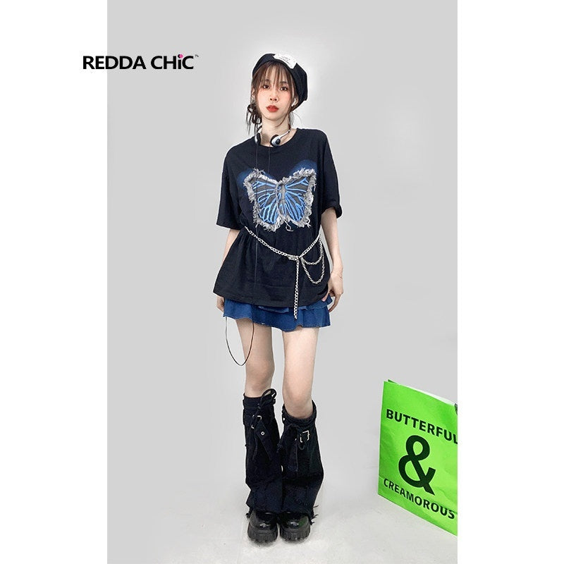 REDDACHIC_Black_Fringe_Butterfly_Oversized_Round_Neck_Women'S_Short_Sleeve_T-Shirts_MISSTT