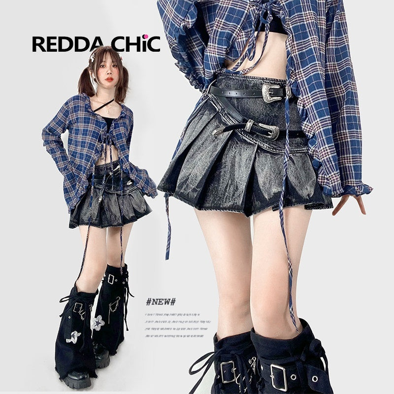 REDDACHIC_Black_Gothic_Tie_Dye_Pleated_Women'S_Black_Denim_Mini_Skirts_MISSTT