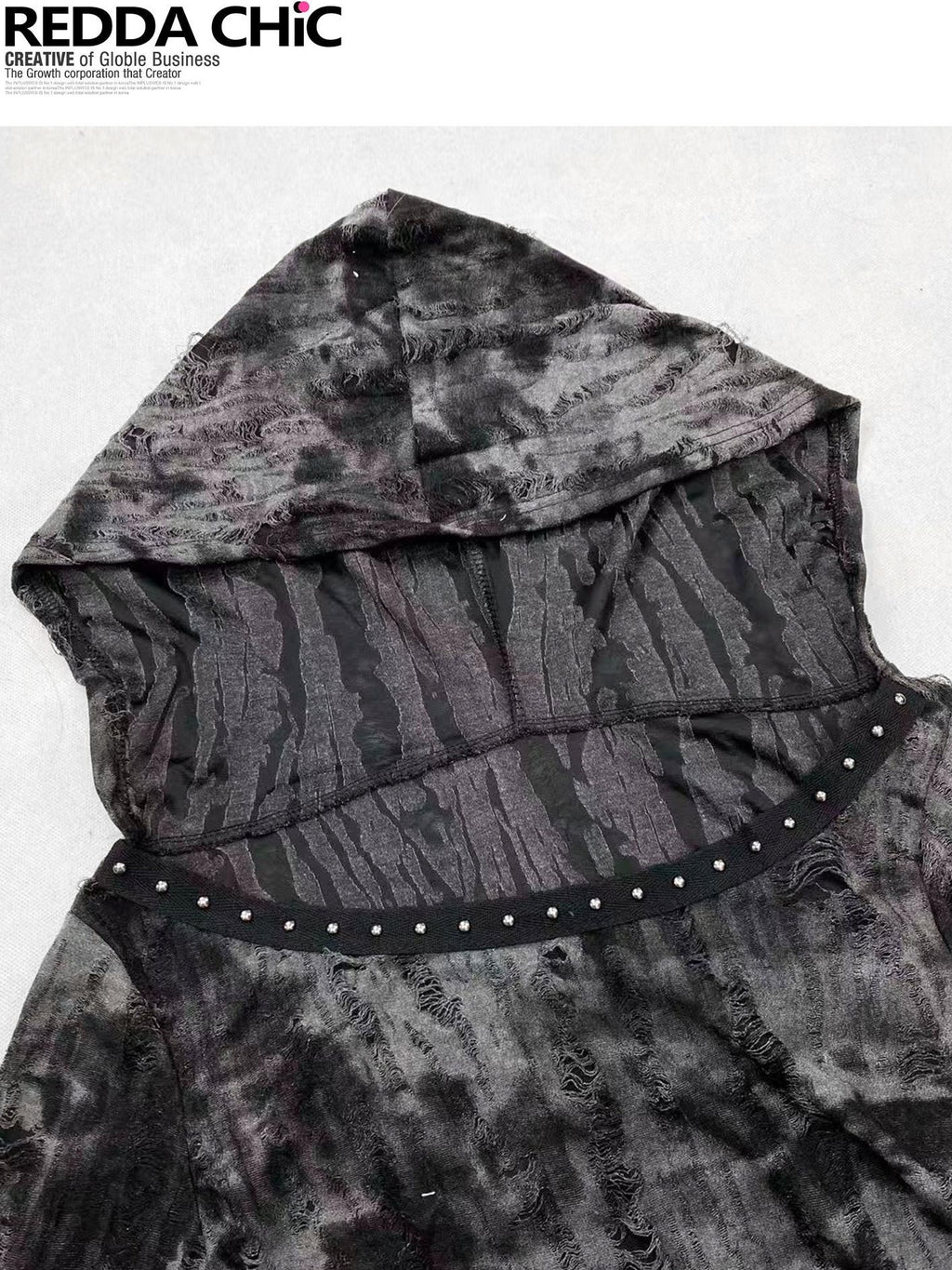 REDDACHIC Black Gray Distressed Hooded Long Sleeve Tassel Ruffle Slim Women'S Mini Dresses
