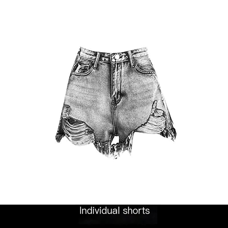REDDACHIC_Black_Gray_Distressed_Wide_Leg_High_Waist_Women'S_Denim_Shorts_MISSTT