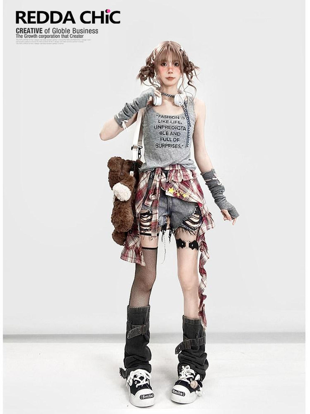 REDDACHIC Black Gray Distressed Wide Leg High Waist Women'S Denim Shorts