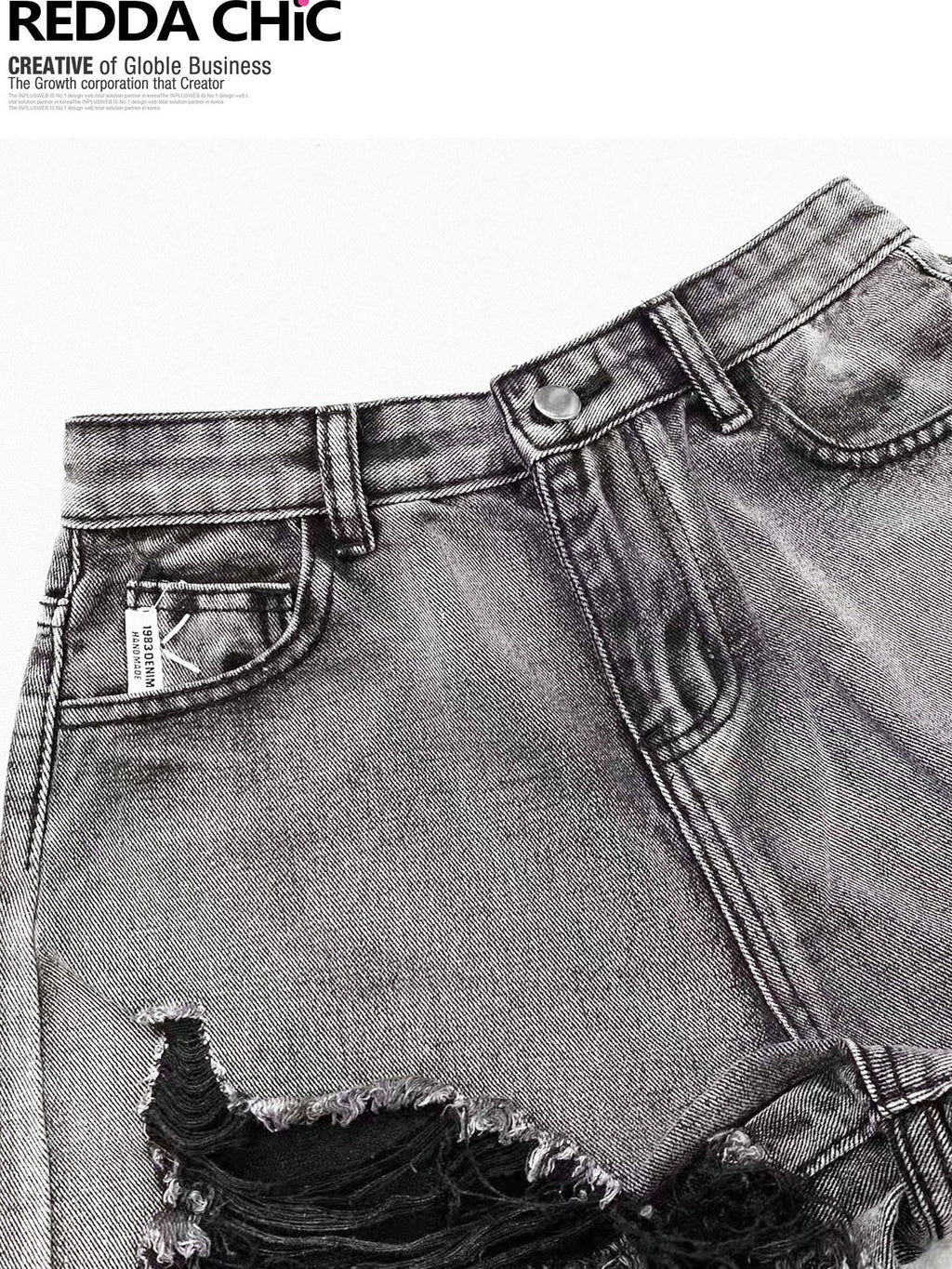 REDDACHIC Black Gray Distressed Wide Leg High Waist Women'S Denim Shorts