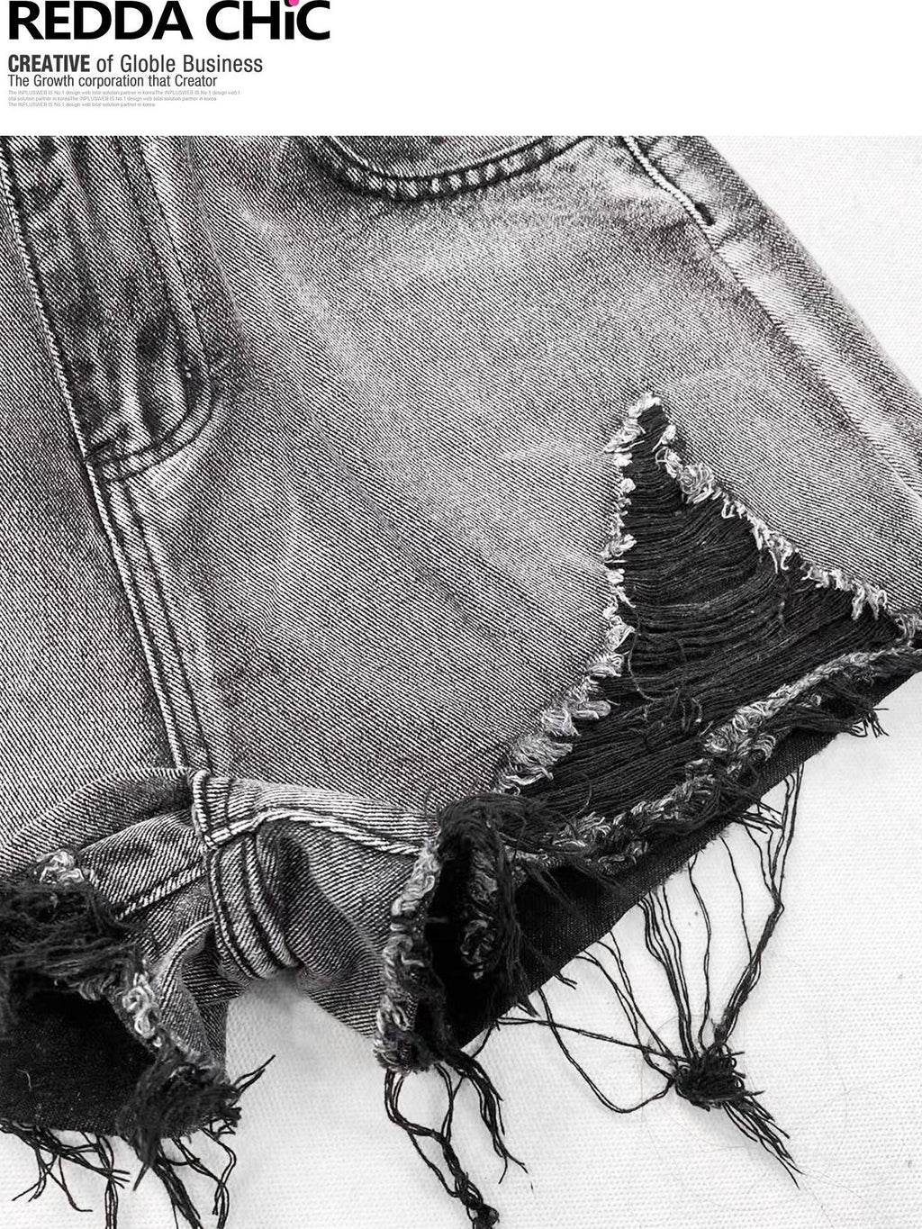 REDDACHIC Black Gray Distressed Wide Leg High Waist Women'S Denim Shorts