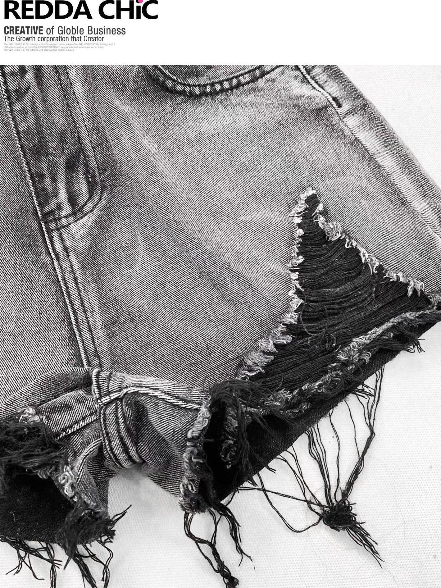 REDDACHIC Black Gray Distressed Wide Leg High Waist Women'S Denim Shorts