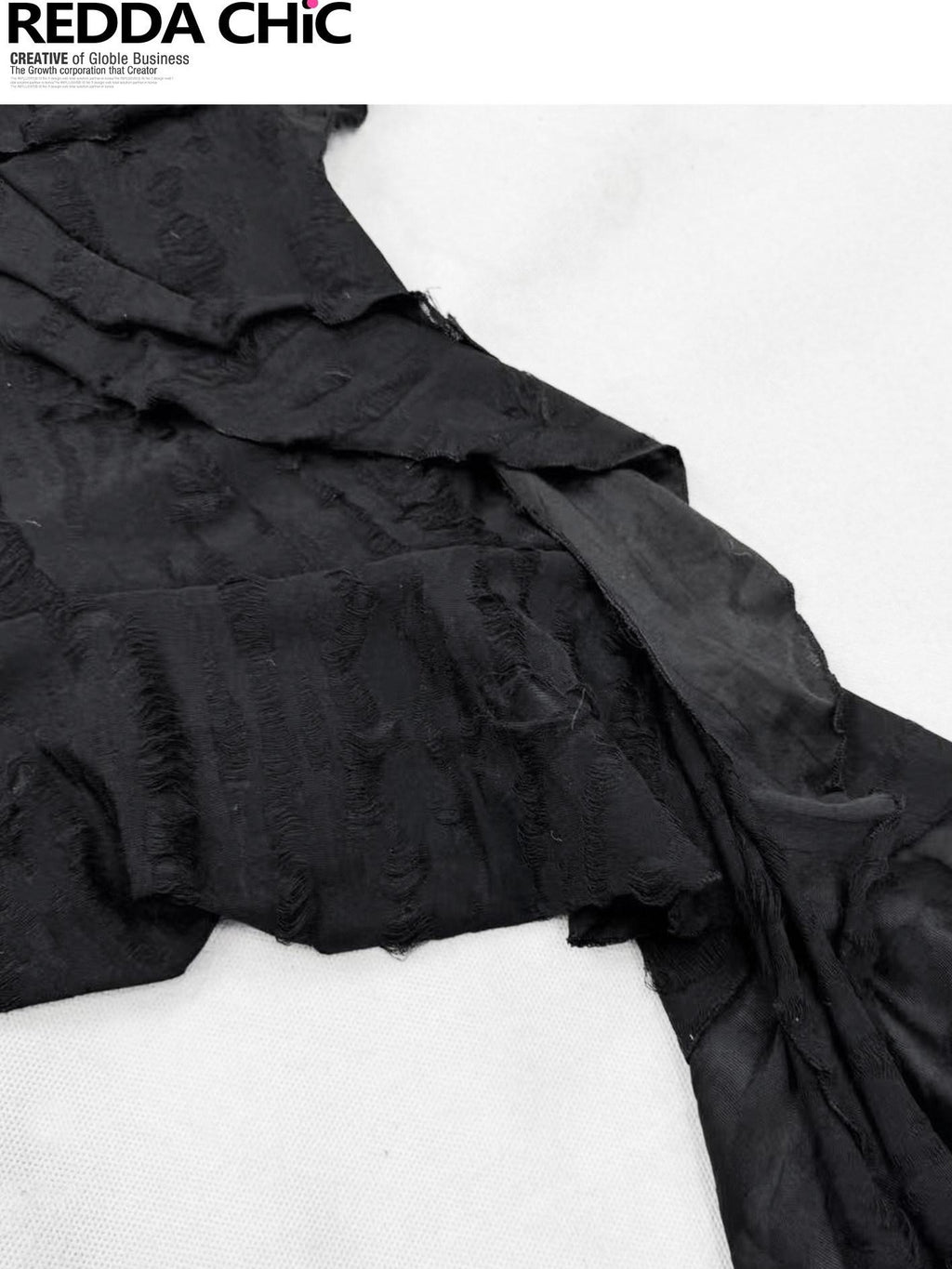 REDDACHIC Black Irregular Ruffle V-neck Distressed Slim Cropped Women'S Knit Camisoles
