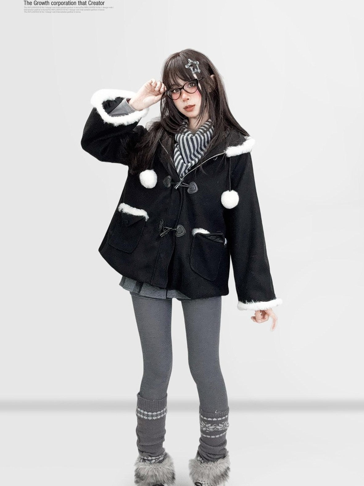 REDDACHIC Black Kawaii Lolita Hooded Faux Fur Patchwork Cape Loose Women'S Hoodies