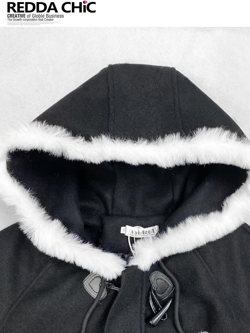 REDDACHIC Black Kawaii Lolita Hooded Faux Fur Patchwork Cape Loose Women'S Hoodies