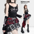 REDDACHIC_Black_Lace_Letter_Print_Short_Slim_Sleeve_Set_Women'S_Camisoles_MISSTT