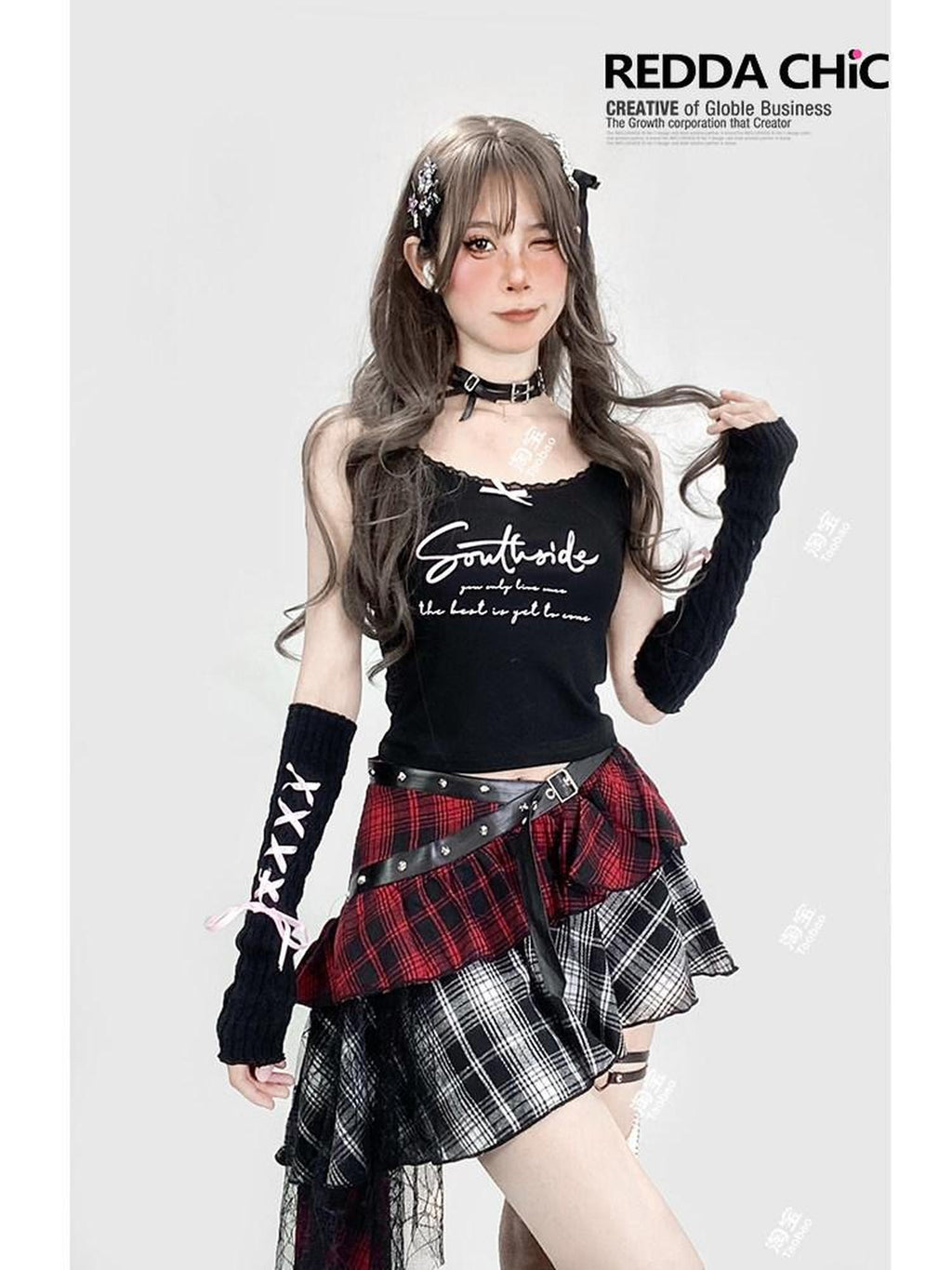 REDDACHIC Black Lace Letter Print Short Slim Sleeve Set Women'S Camisoles