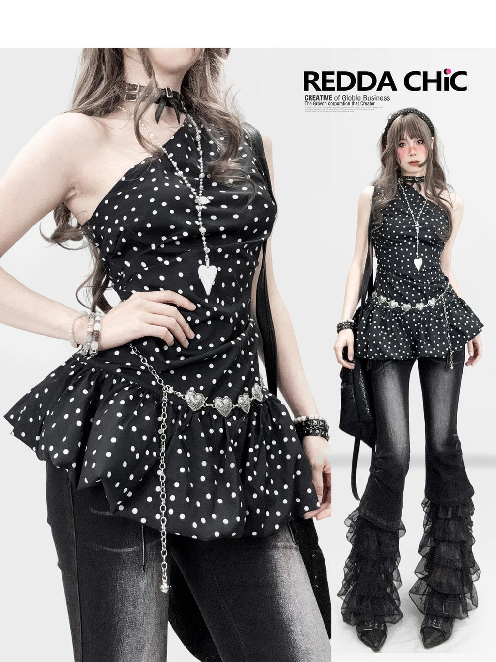 REDDACHIC Black Polka Dot One Shoulder Cinched Waist Fitted Women'S Mini Dresses
