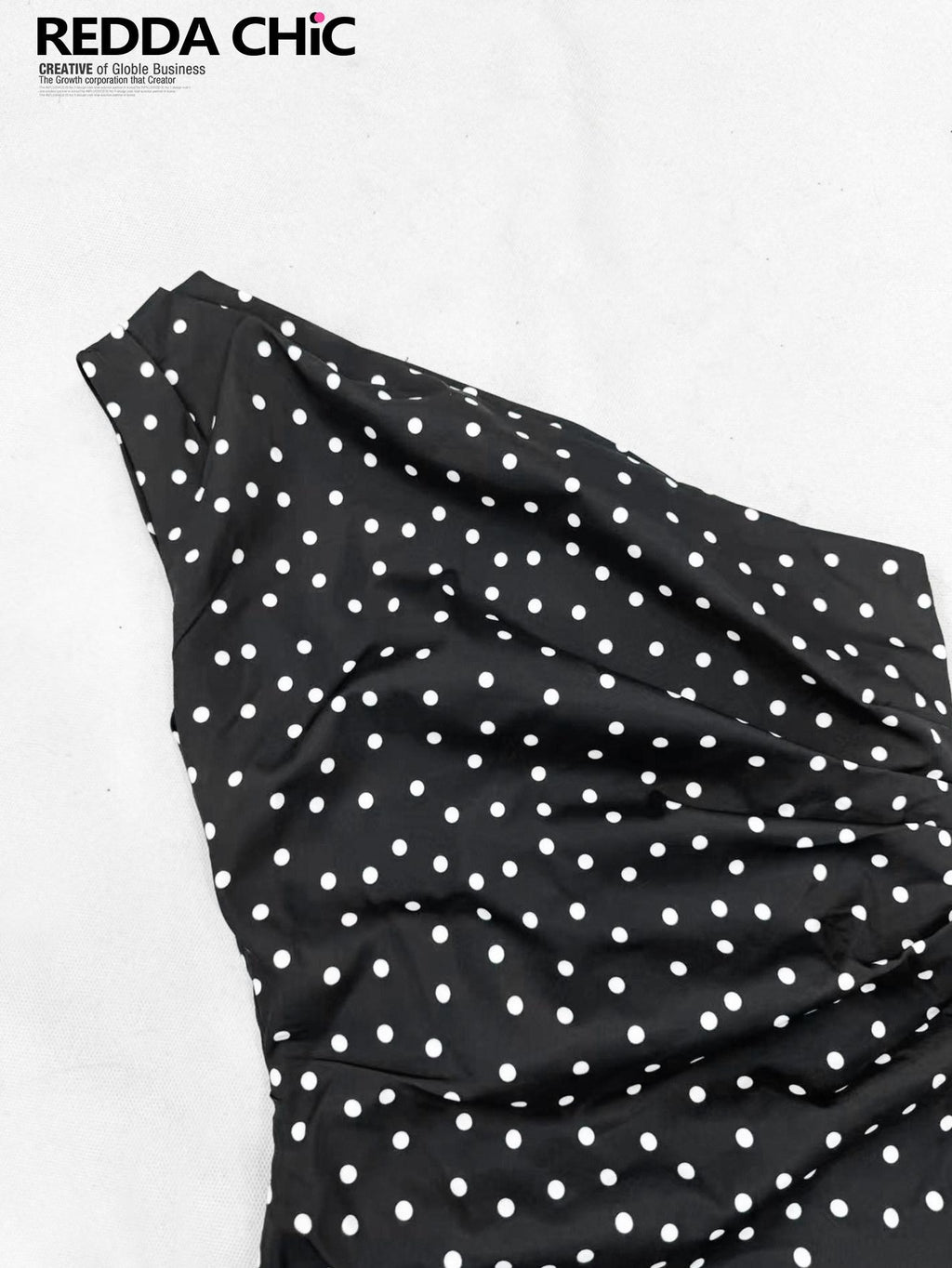 REDDACHIC Black Polka Dot One Shoulder Cinched Waist Fitted Women'S Mini Dresses