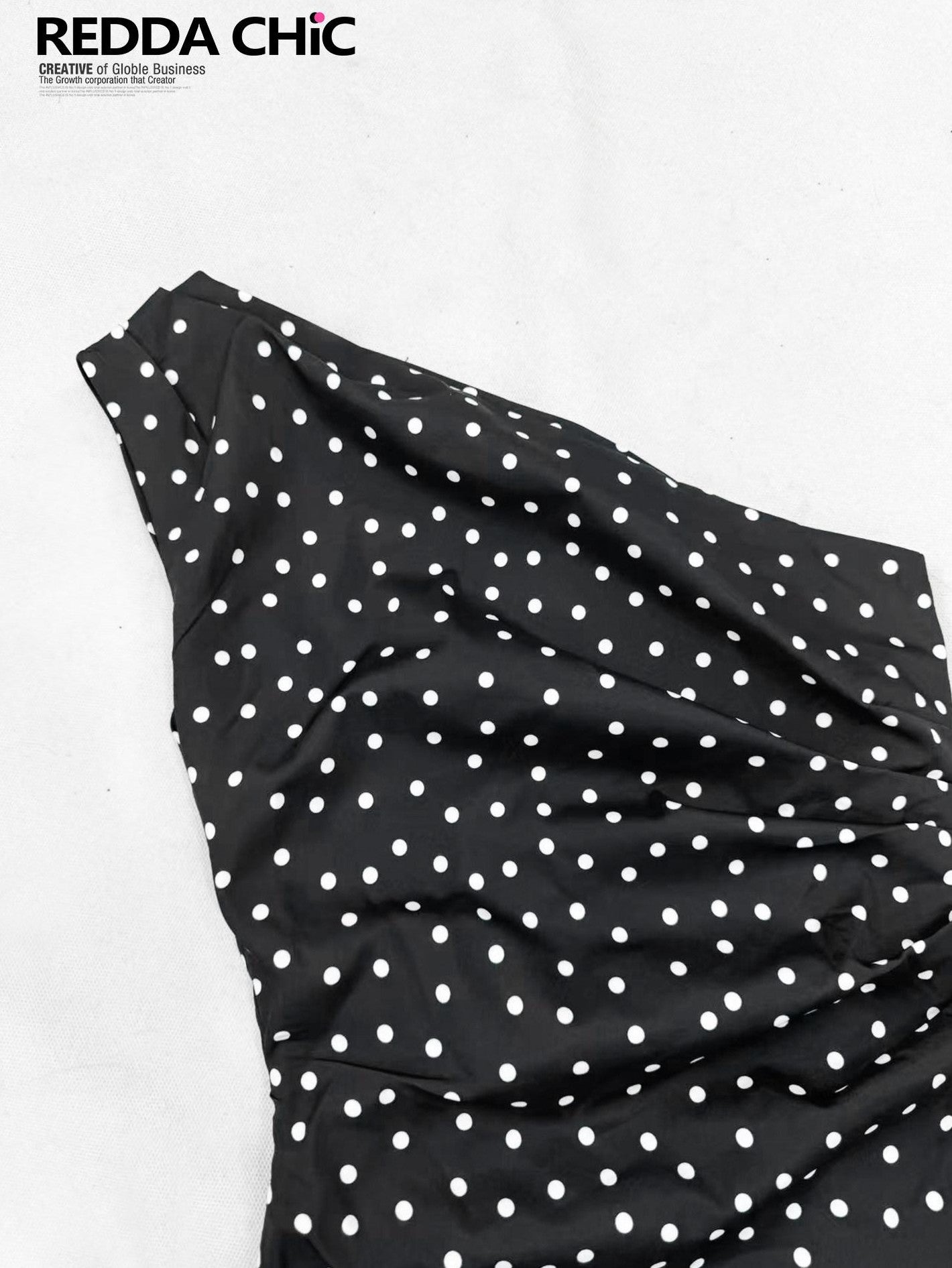 REDDACHIC Black Polka Dot One Shoulder Cinched Waist Fitted Women'S Mini Dresses