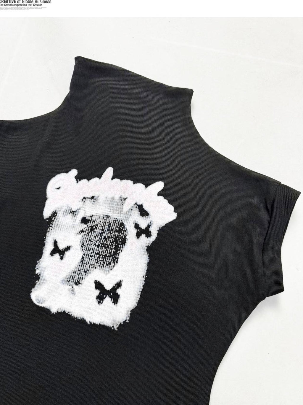 REDDACHIC Black Print Cinched Waist Mock Neck Women'S Polyester Short Sleeve T-Shirts