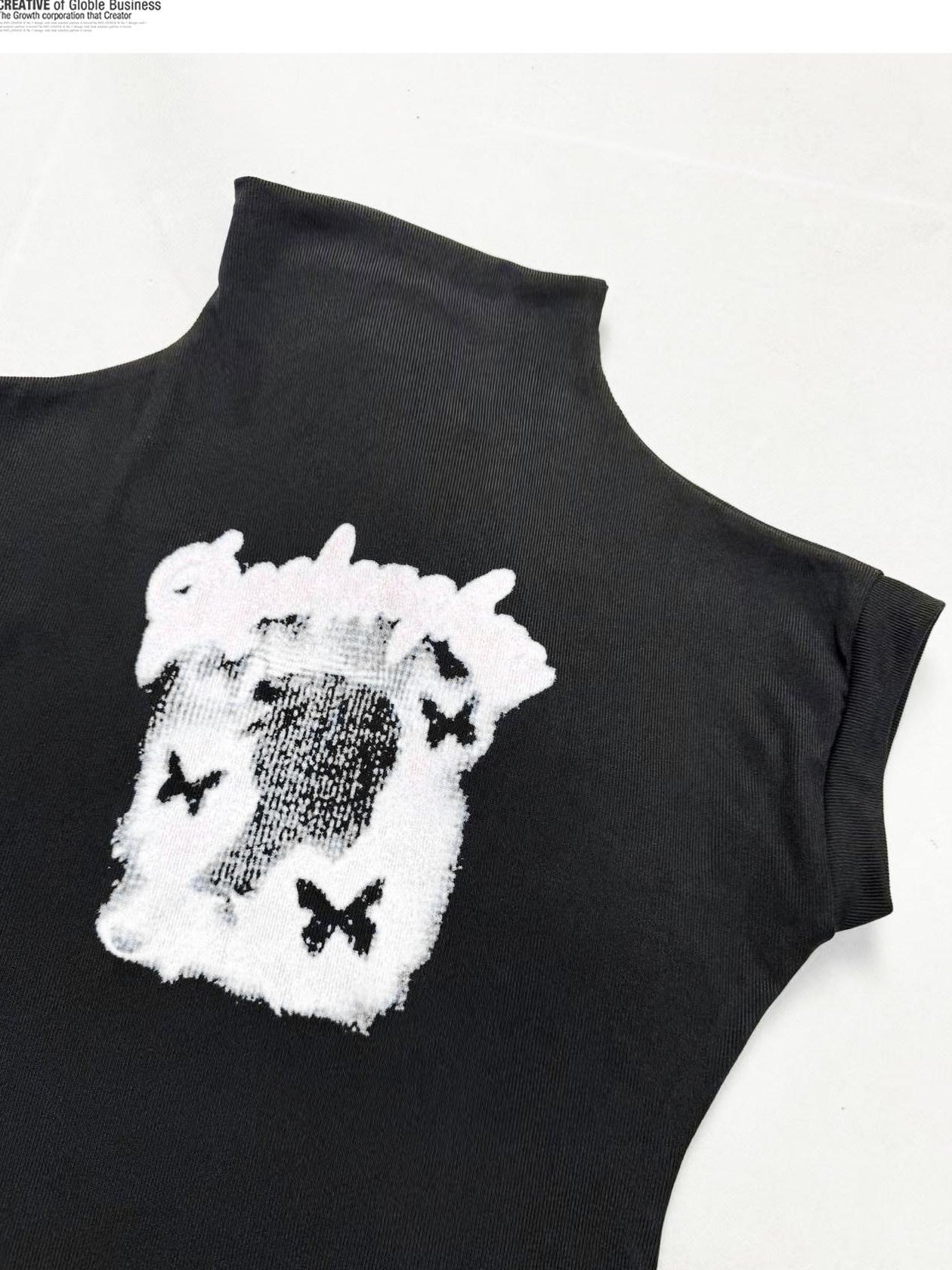 REDDACHIC Black Print Cinched Waist Mock Neck Women'S Polyester Short Sleeve T-Shirts