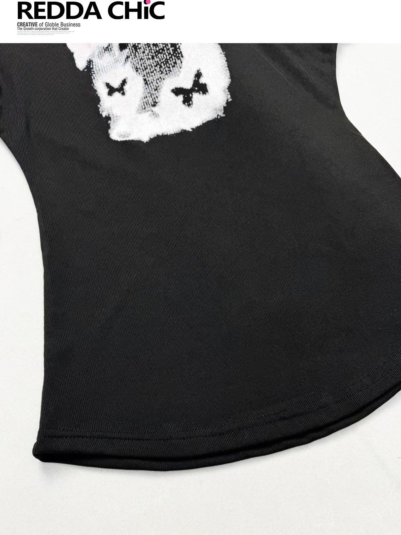 REDDACHIC Black Print Cinched Waist Mock Neck Women'S Polyester Short Sleeve T-Shirts