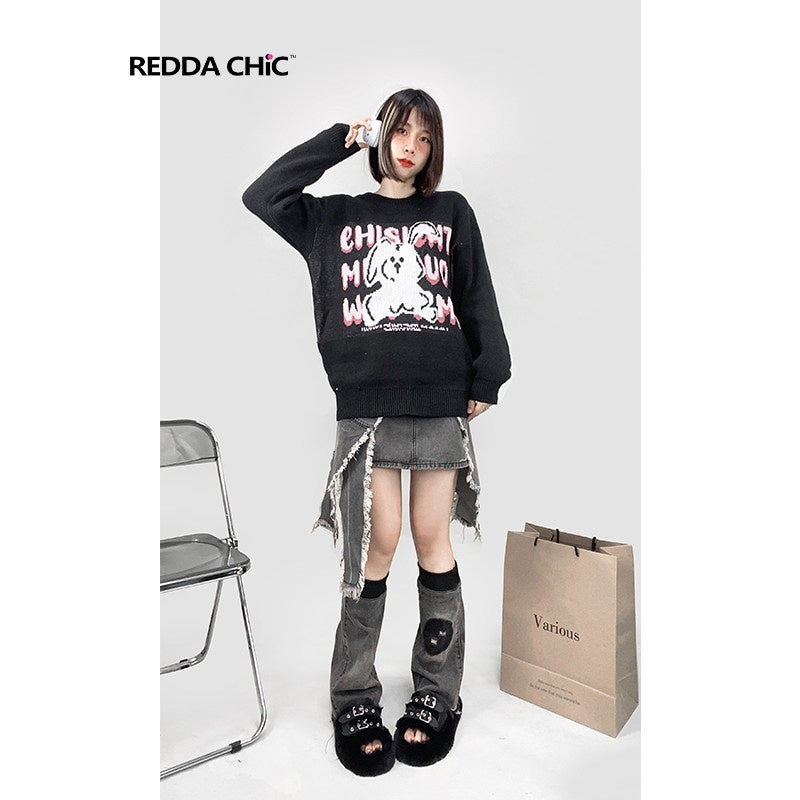 REDDACHIC_Black_Rabbit_Cartoon_Print_Crewneck_Long_Sleeve_Pullover_Loose_Women'S_Sweaters_MISSTT