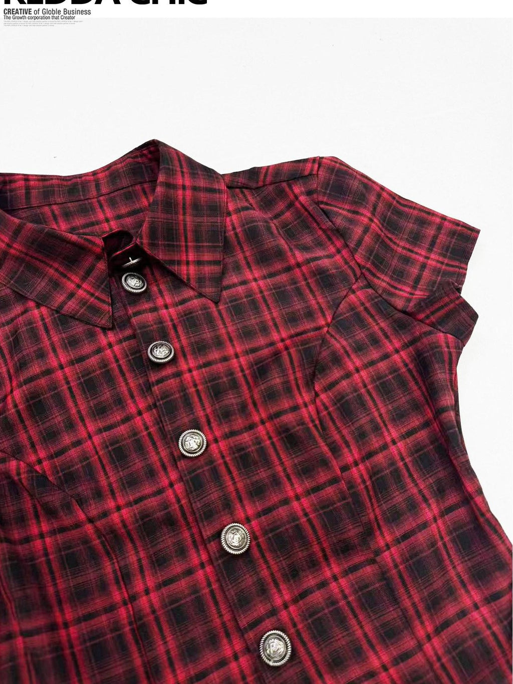 REDDACHIC Black Red Gothic Buttoned Collar Bodycon Slim Women'S Cotton Blend Mini Skirts