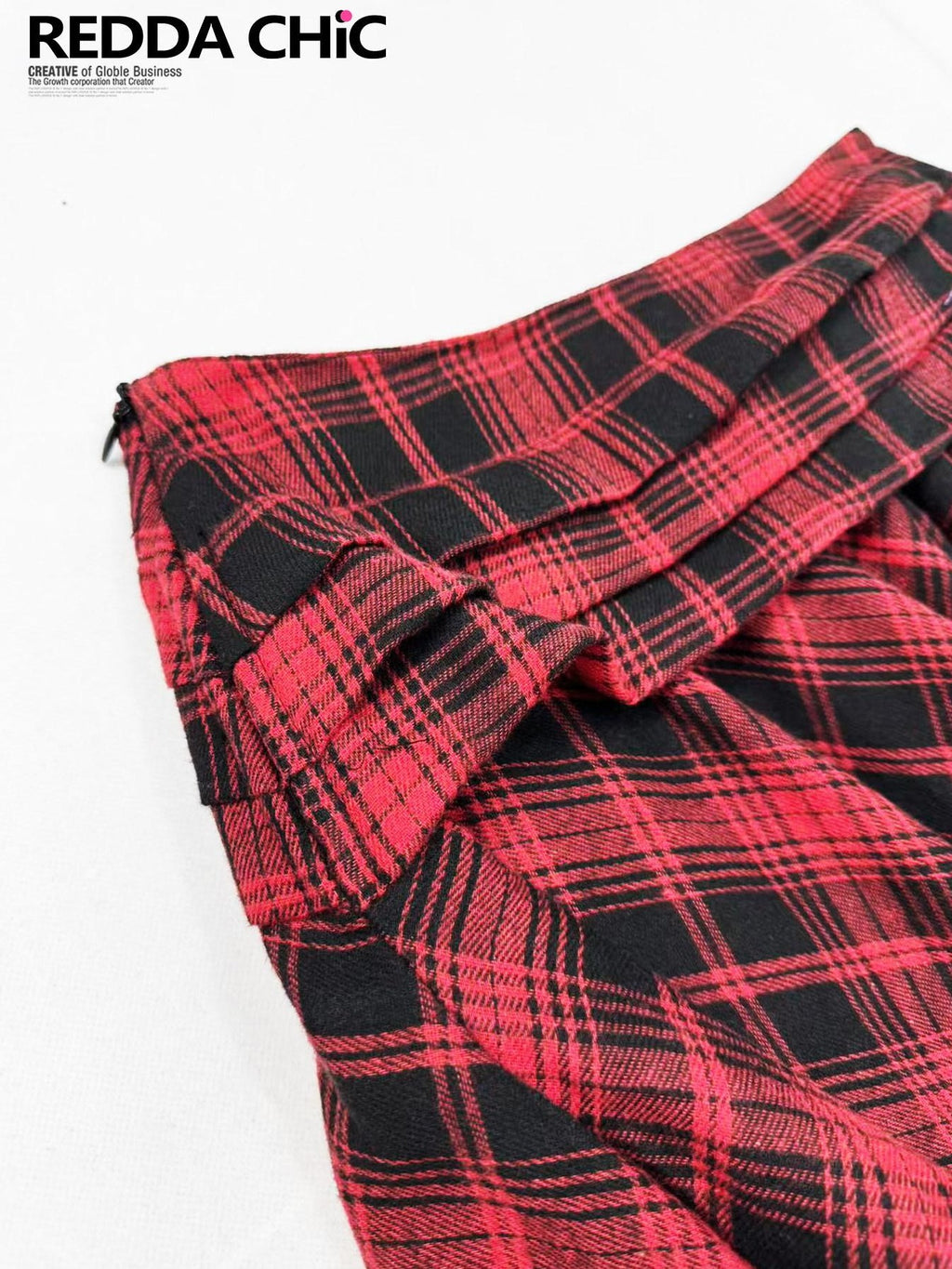 REDDACHIC Black Red Plaid Patchwork Asymmetric Ruffle Punk Women'S Polyester Midi Skirts