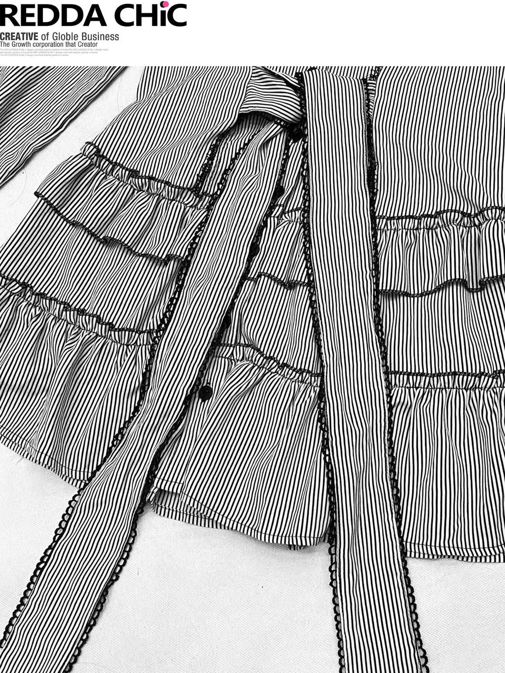 REDDACHIC Black Striped Gothic Fitted Lantern Sleeve Collared Women'S Lace Mini Dresses