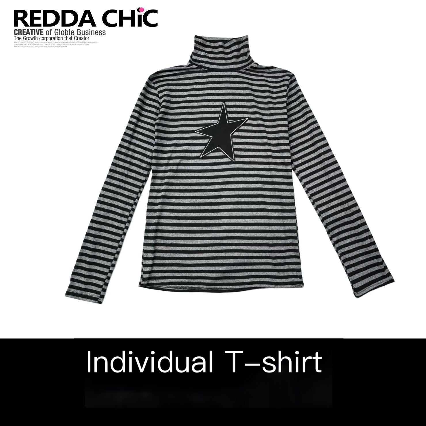 REDDACHIC_Black_Striped_High_Neck_Gothic_Slim_Women'S_Long_Sleeve_T-Shirts_MISSTT