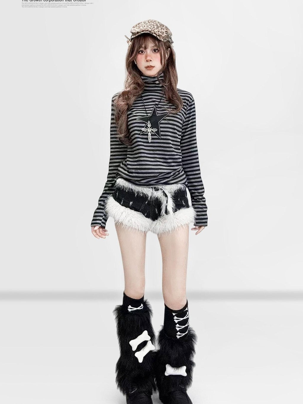 REDDACHIC Black Striped High Neck Gothic Slim Women'S Long Sleeve T-Shirts