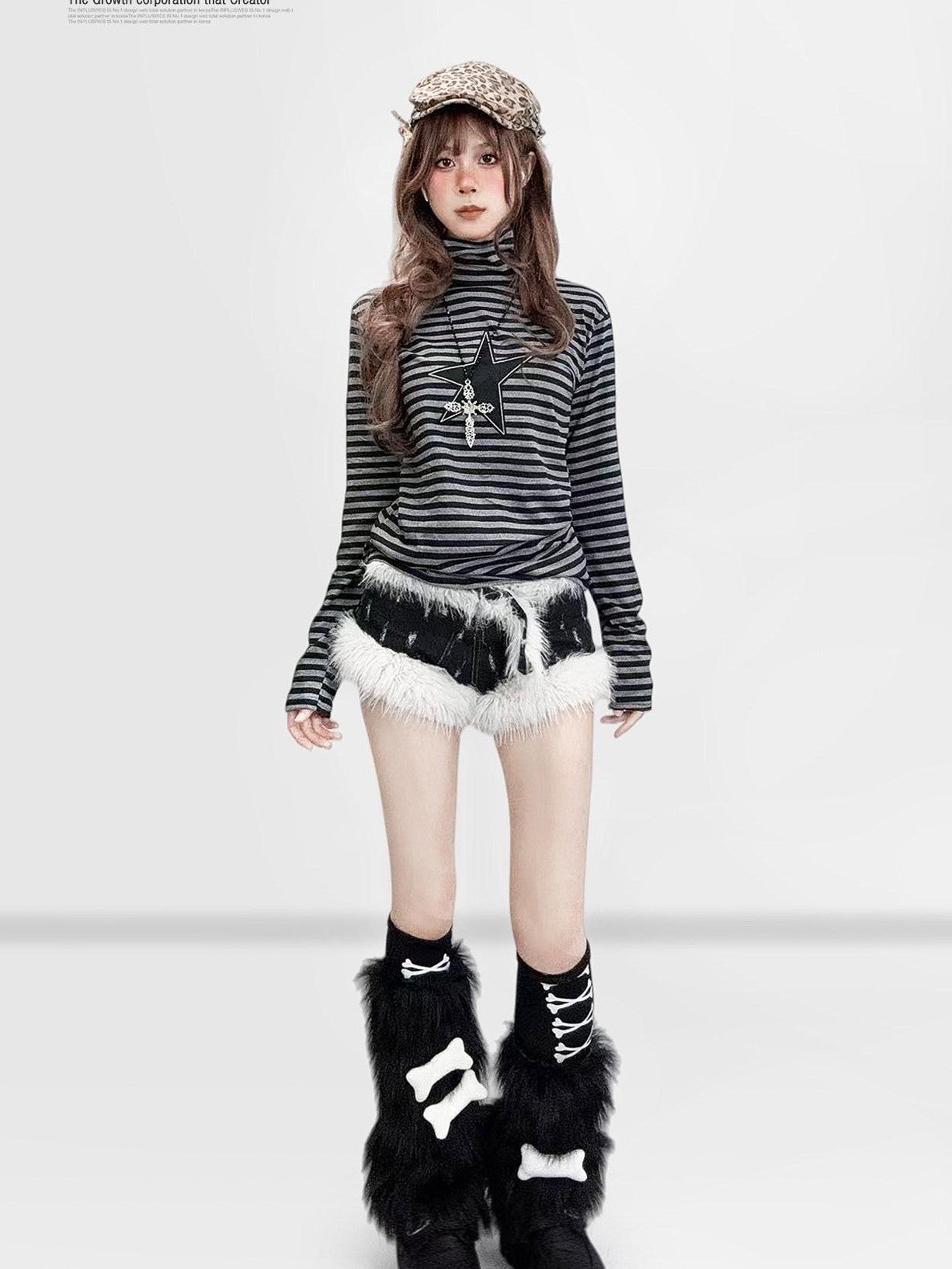 REDDACHIC Black Striped High Neck Gothic Slim Women'S Long Sleeve T-Shirts
