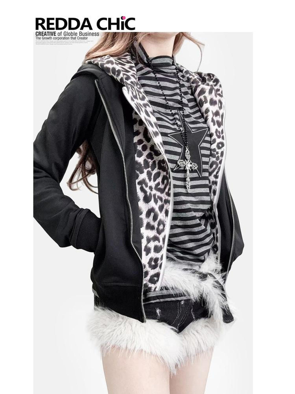 REDDACHIC Black Striped High Neck Gothic Slim Women'S Long Sleeve T-Shirts