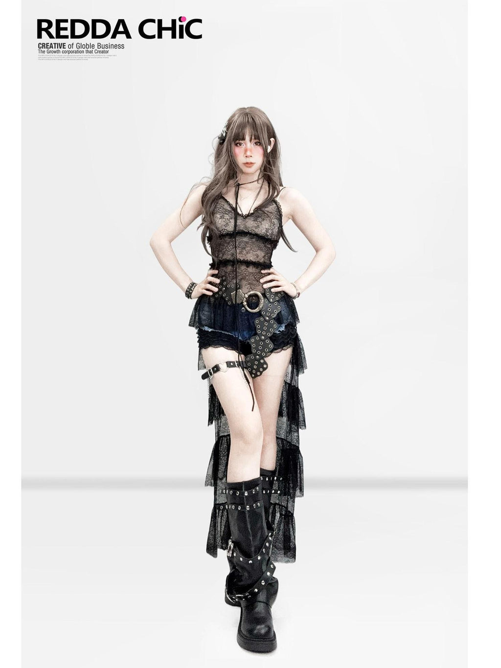 REDDACHIC Black Tiered Cake Lace Spaghetti Strap Women'S Composite Lace Slip Mini Dresses