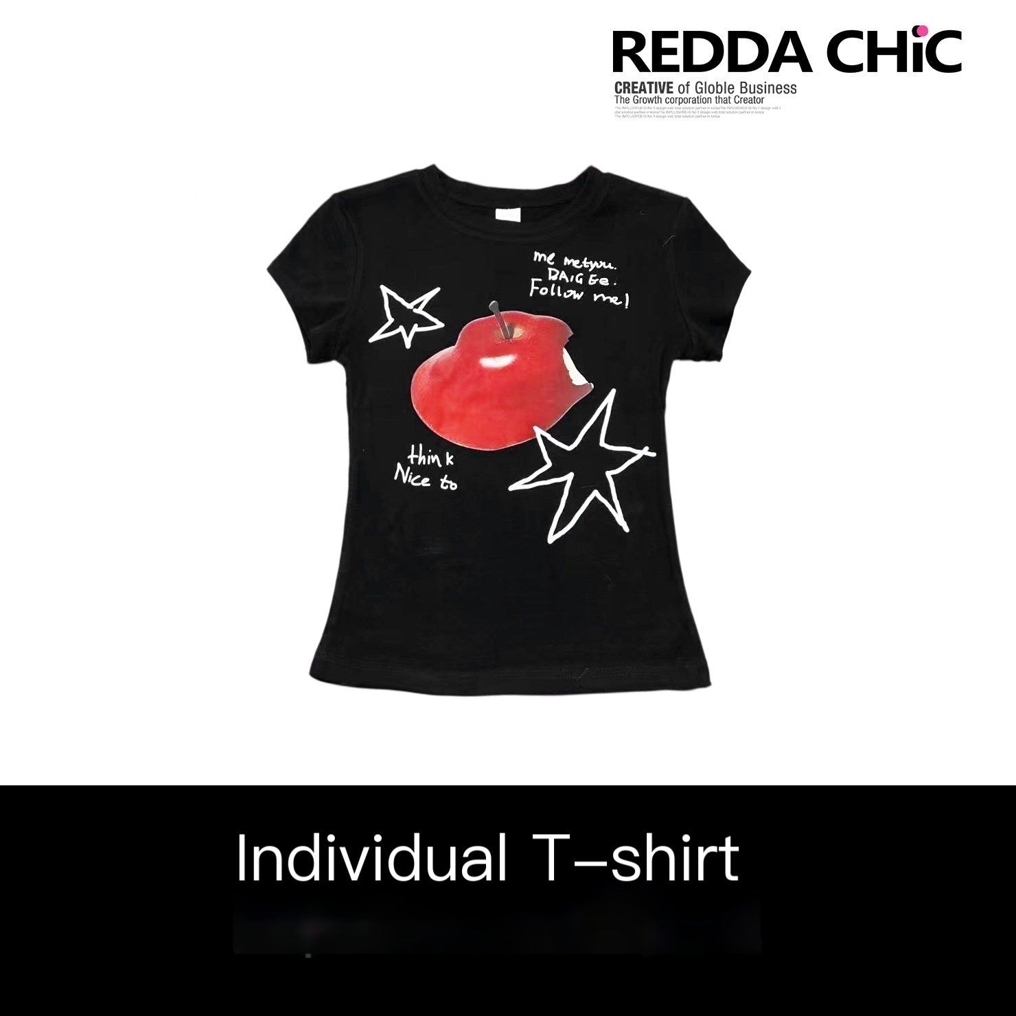 REDDACHIC_Black_Vintage_Y2K_Graffiti_Print_Cropped_Slim_Women'S_Short_Sleeve_T-Shirts_MISSTT