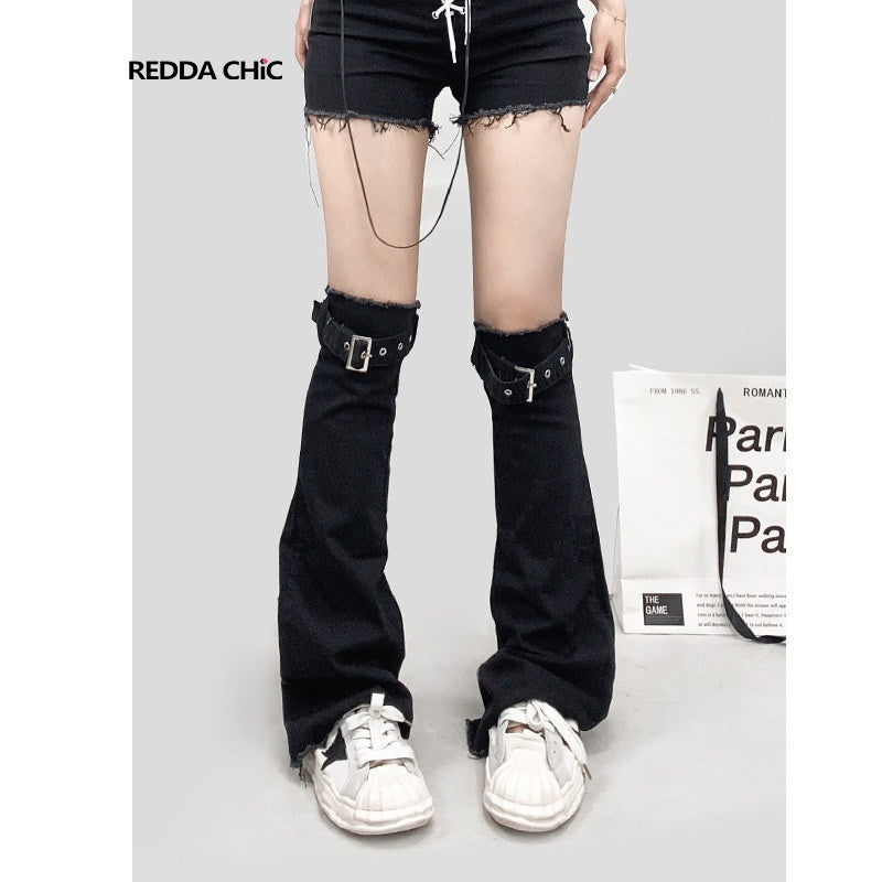 REDDACHIC_Black_Washed_Denim_Tie_Slouch_Stacked_Over_Knee_Women'S_Denim_Leg_Warmers_MISSTT