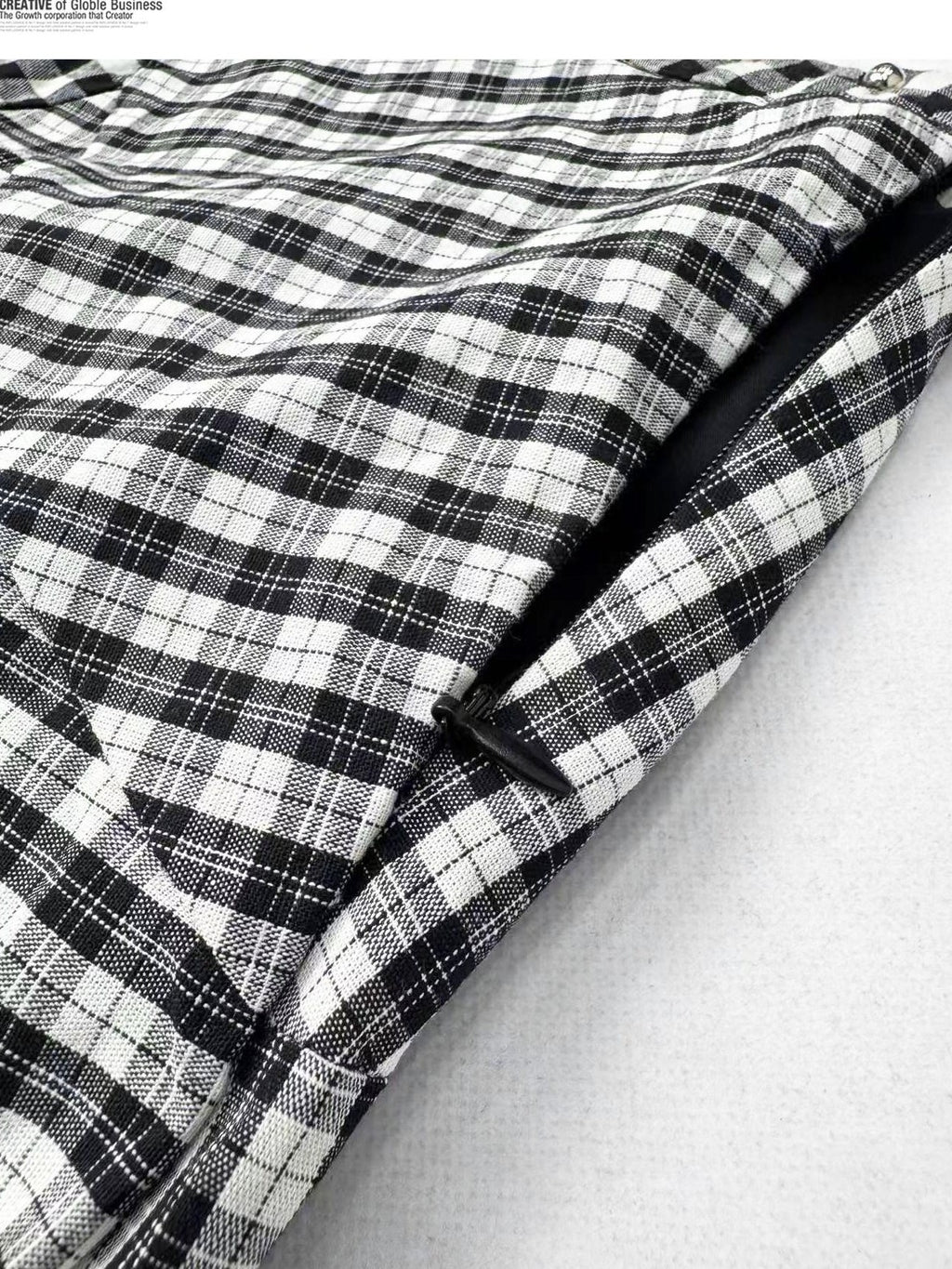 REDDACHIC Black White Check Asymmetric Ruffle A Line Women'S Cotton Polyester Midi Skirts
