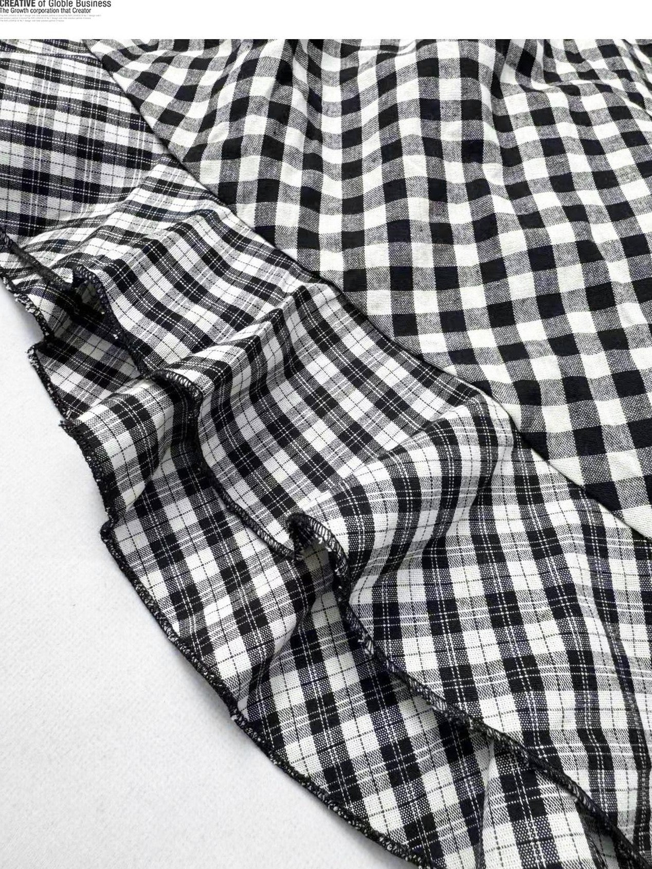 REDDACHIC Black White Check Asymmetric Ruffle A Line Women'S Cotton Polyester Midi Skirts