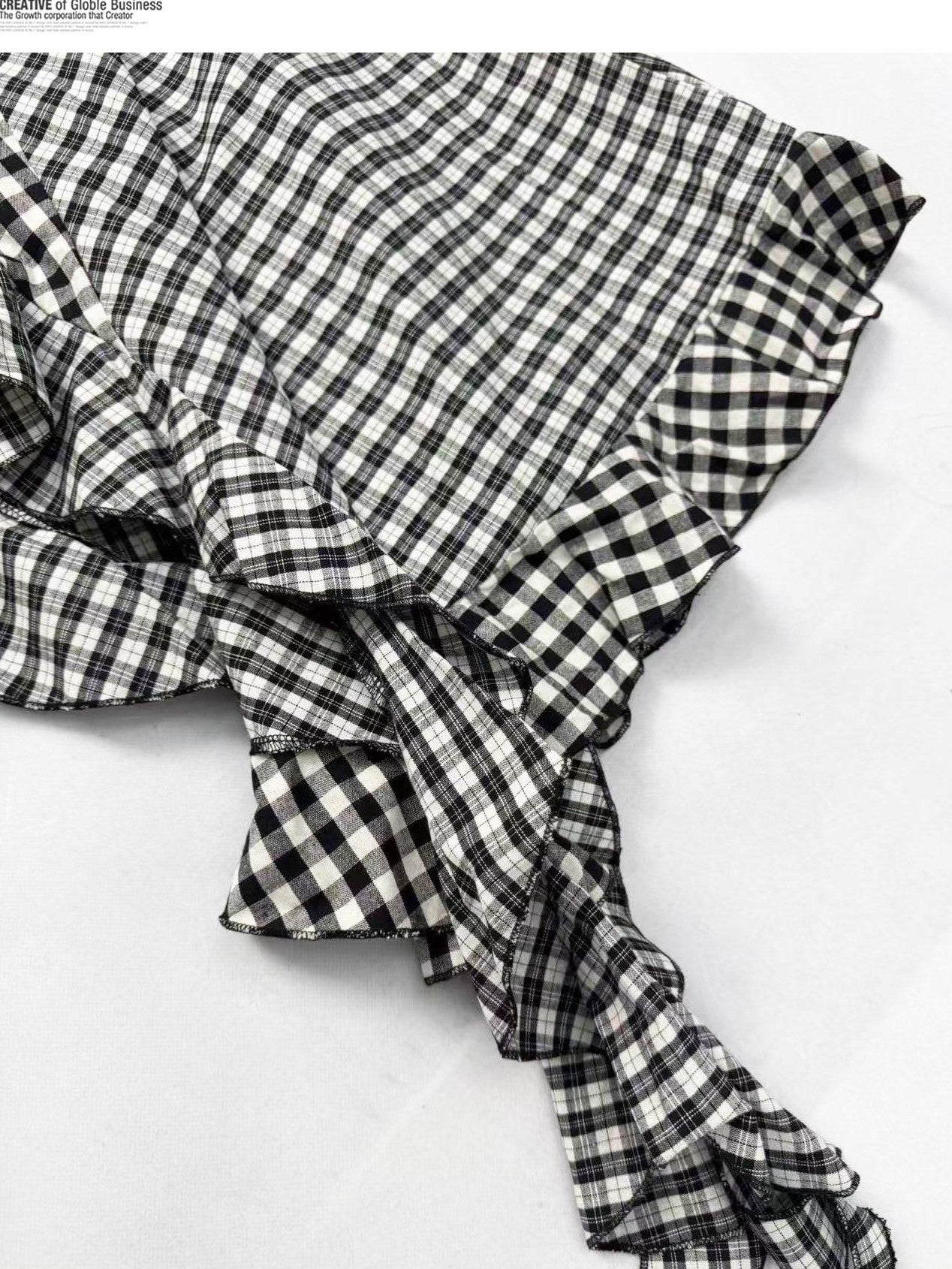 REDDACHIC Black White Check Asymmetric Ruffle A Line Women'S Cotton Polyester Midi Skirts
