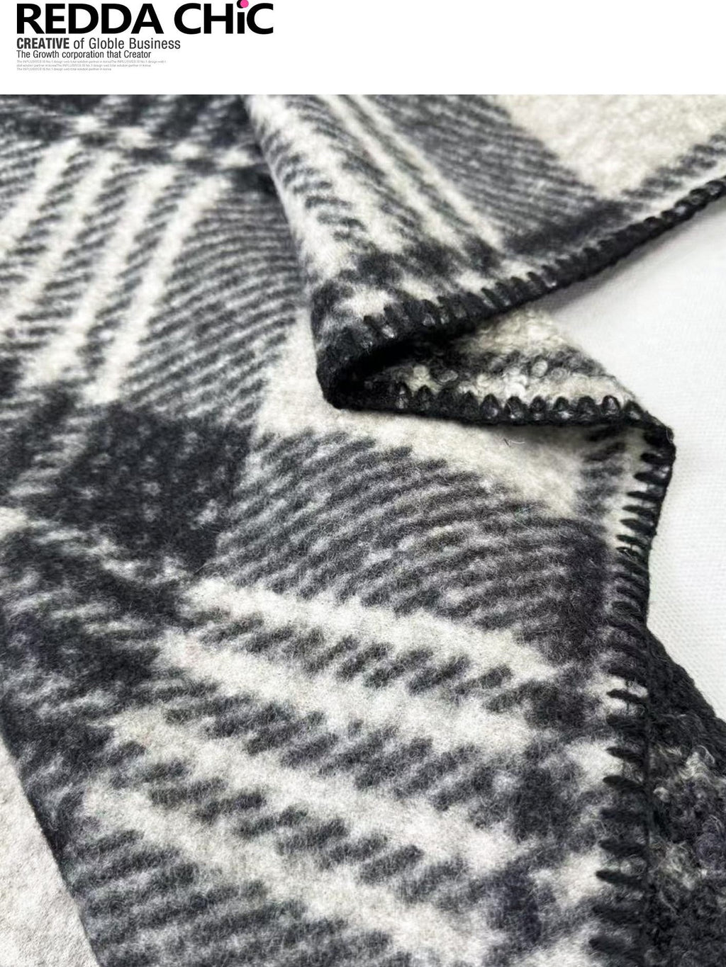 REDDACHIC Black White Check Hooded Asymmetrical Cape Women'S Wool Boucle Cardigans