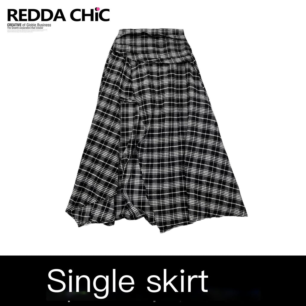 REDDACHIC_Black_White_Checkered_Asymmetric_Split_A_Line_Patchwork_Women'S_Maxi_Skirts_MISSTT