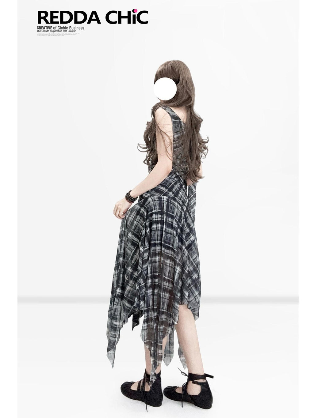 REDDACHIC Black White Plaid Asymmetric A Line Crop Tank Women'S Mesh Top & Skirt Sets