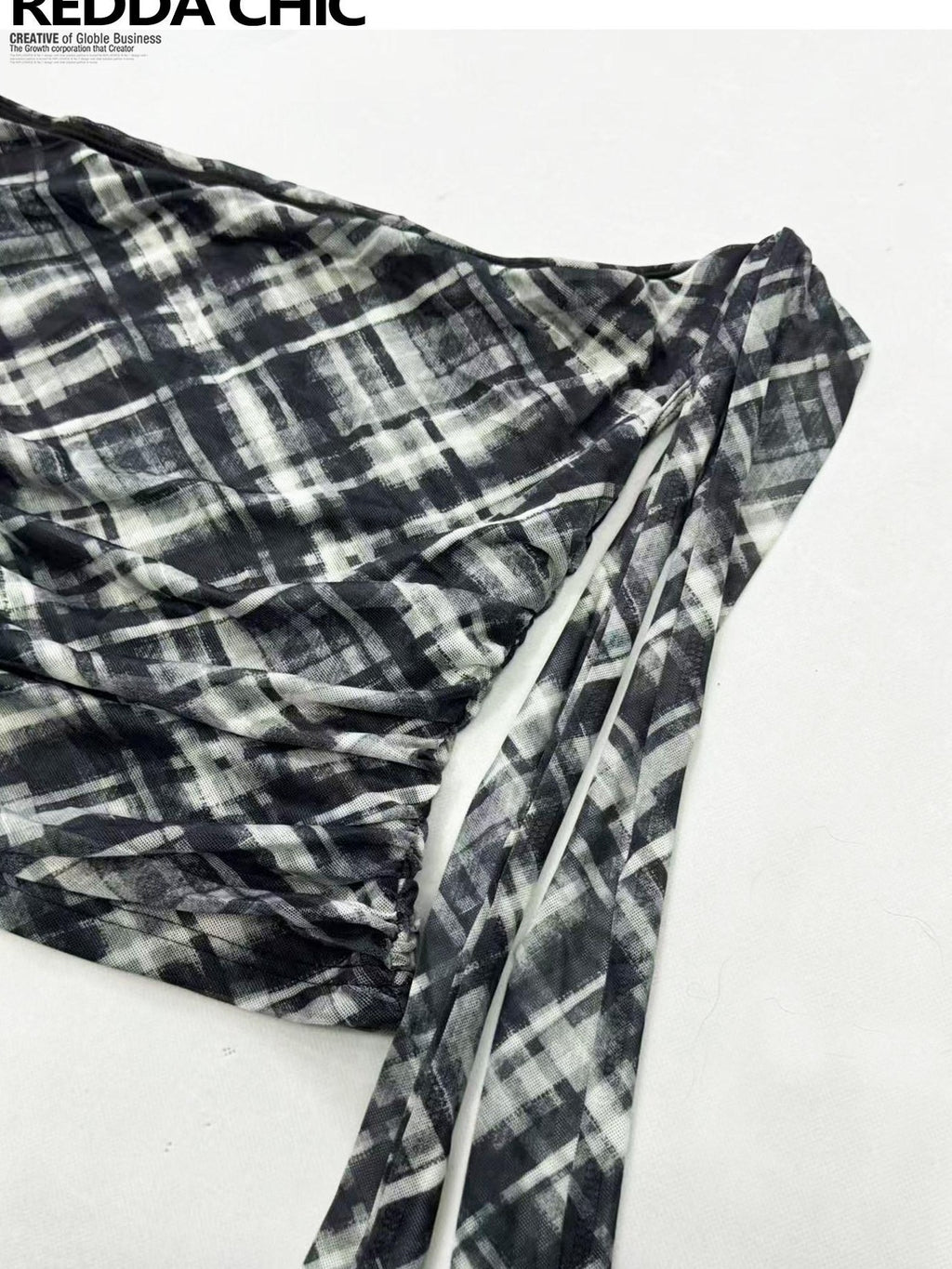 REDDACHIC Black White Plaid Asymmetric A Line Crop Tank Women'S Mesh Top & Skirt Sets