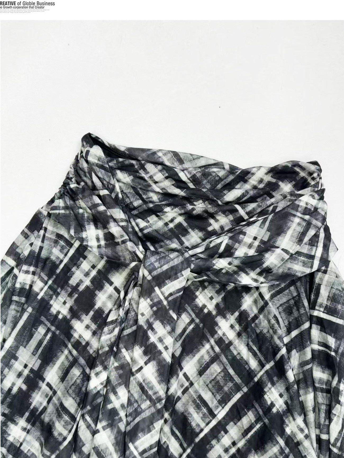 REDDACHIC Black White Plaid Asymmetric A Line Crop Tank Women'S Mesh Top & Skirt Sets