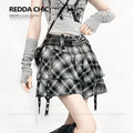 REDDACHIC_Black_White_Plaid_Irregular_Hem_High_Waist_A_Line_Women'S_Mini_Skirts_MISSTT