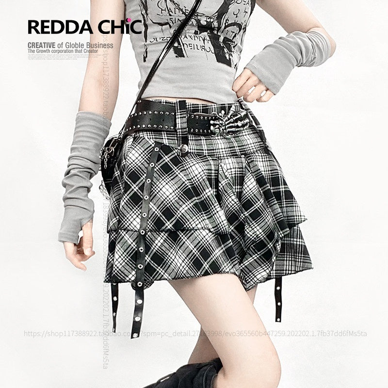 REDDACHIC_Black_White_Plaid_Irregular_Hem_High_Waist_A_Line_Women'S_Mini_Skirts_MISSTT
