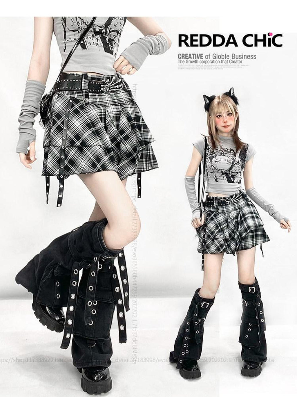 REDDACHIC Black White Plaid Irregular Hem High Waist A Line Women'S Mini Skirts
