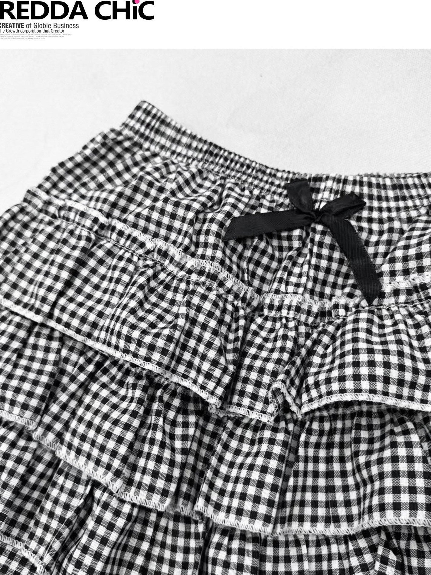 REDDACHIC Black White Plaid Layered Cake Pleated Bow Princess Women'S Mini Skirts